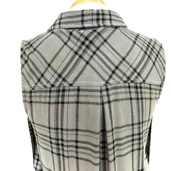 Miss Me Shirt Dress Small Gray Embroidered Ombre Boho Flannel High Low Tunic - Picture 6 of 10